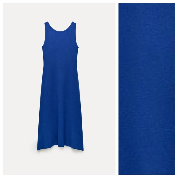NWT. Zara Bluish Viscose Blend Knit Midi Dress with Open Back. Size M. - Picture 5 of 11
